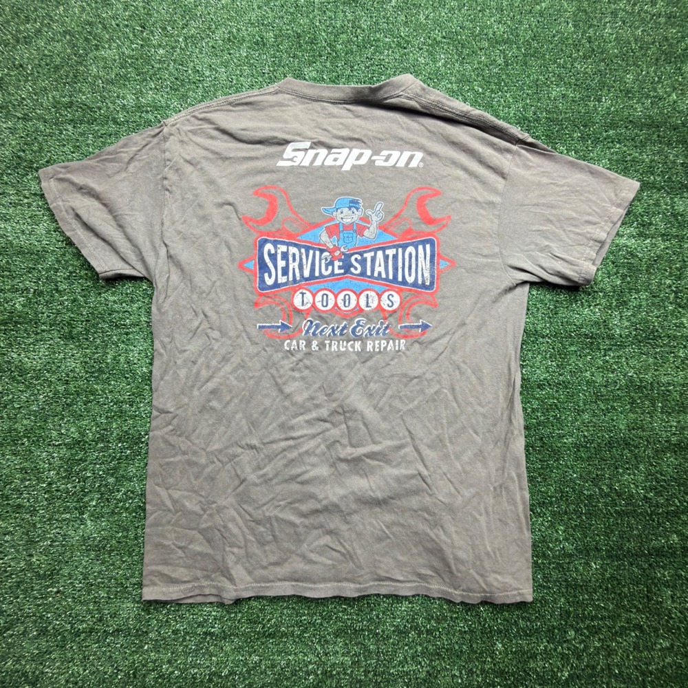 VTG STYLE Snap-on Tools Service Station Graphic T-Shirt Men Gray Short Sleeve XL